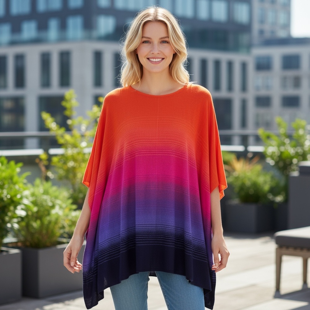 Jones New York Signature Women Plus Size Boat Neck Poncho Light Knit Sweater